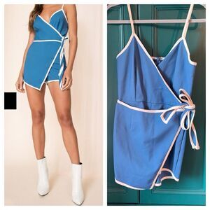 Superdown Cassidy Contrast Romper blue white / Skort / Mini Dress Sz Small